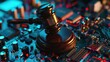 © vefimov - A judge's gavel resting on a circuit board with electronic components, signifying the intersection of justice and technology.
