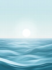 Poster - Stylized sun rising over soft waves at horizon with ample space for text. Generative AI