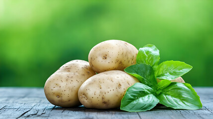 Wall Mural - Fresh Potatoes and Basil Still Life