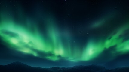 Wall Mural - Long exposure of the Northern Lights in the sky, golden hour lighting, empty space on the left for text,generative ai illustration