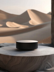 Aufkleber - A black circular podium on the desert, with a gray background and high-end texture.