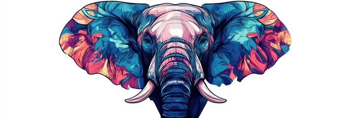 Aufkleber - Colorful illustration of an elephant showcasing vibrant details and ample space for text or design elements. Generative AI