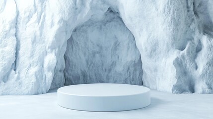 Wall Mural - Abstract 3Drendered winter scene with a natural podium Ice podium set in a mountain cave perfect for product displays or advertising