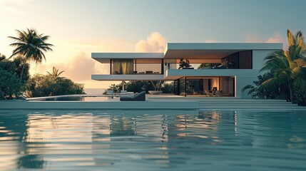 Wall Mural - a beautiful modern house on a tranquil island.