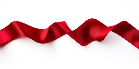 Isolated red ribbon on a white background, showcasing the vibrant color and elegant texture of the red ribbon. This red ribbon adds a striking touch to various creative projects.