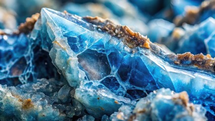 Aufkleber - A macro view of a translucent, blue crystal with a web of cracks and a rough, earthy texture.