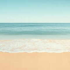 Fototapete - Soft waves gently lap against a serene beach with ample space for text and reflection in a bright, clear sky. Generative AI