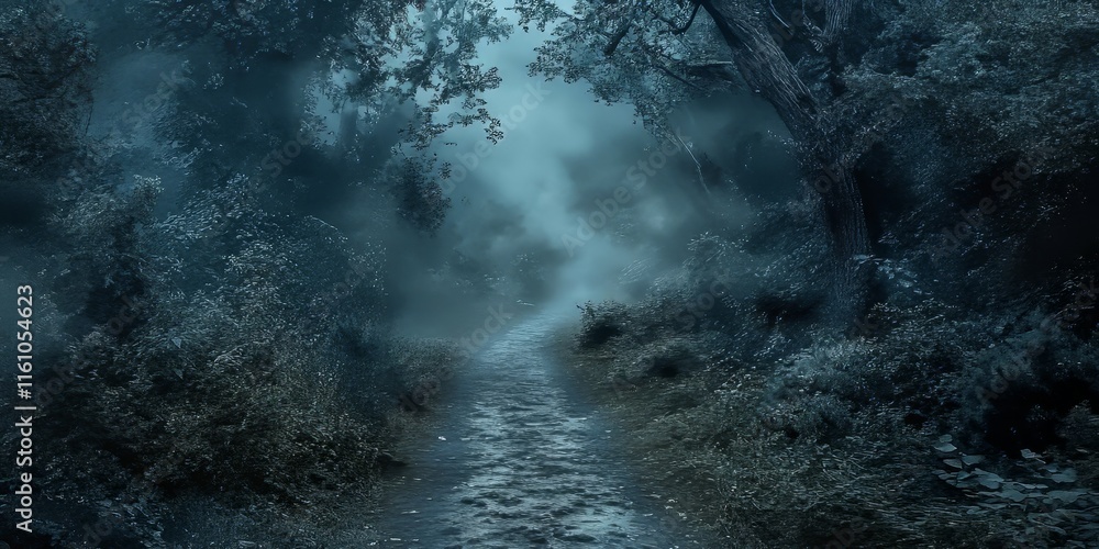 Eerie image of a dark path leading into a haunting forest, enhanced ...