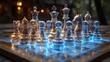 © Purnomo adi - Glowing chess pieces on a board, outdoors at night.