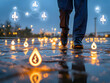 © Dibani - Businessman walking on illuminated oil drop path, representing energy transition and digital network.