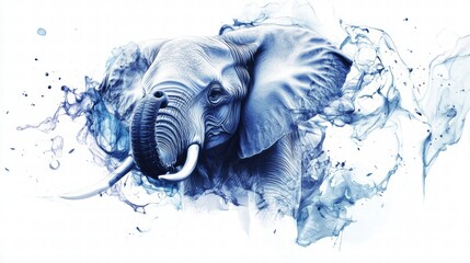 Aufkleber - Illustration of a majestic elephant with artistic blue accents and ample copy space for text inclusion in design projects. Generative AI
