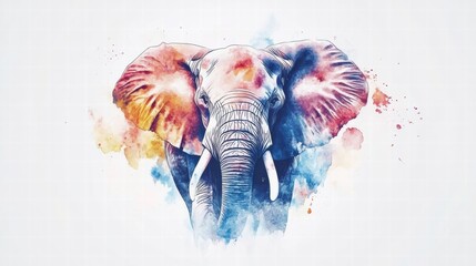 Aufkleber - Illustration of an elephant with colorful watercolor splashes and ample copy space for text placement. Generative AI