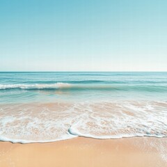 Fototapete - Relaxing beach with soft waves and clear blue skies inviting peaceful moments by the water. Generative AI