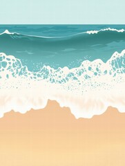 Aufkleber - Soft waves gently crash on the golden shore with a tranquil beach view and ample space for text placement. Generative AI