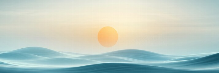 Poster - Vibrant sun setting over tranquil waves creating a peaceful horizon in soft colors. Generative AI