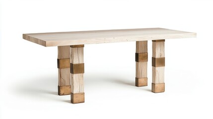 Rustic wood furniture reflects heritage charm. Minimalist wooden table with gold accents.