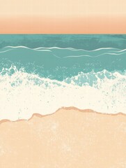 Poster - Relaxing beach view with soft waves and warm sunset colors creating a serene atmosphere for reflection. Generative AI