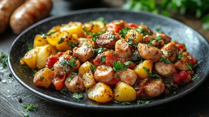 Sticker - Delicious stew with vegetables served alongside fluffy rice and boiled potatoes for a wholesome meal