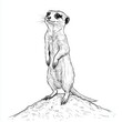 © Andrew - Curious Meerkat: A detailed, hand-drawn illustration of a meerkat standing tall on a mound, its head tilted upwards in a posture of observation and curiosity.