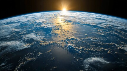 Wall Mural - Earth viewed from space showcasing its blue oceans and white cloud patterns