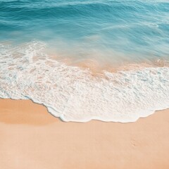Aufkleber - Soft ocean waves gently lapping at a sandy beach with ample space for text and relaxation. Generative AI