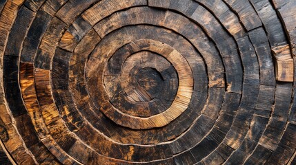 Canvas Print - Natural rustic wood log slices displayed in circular pattern providing textured backdrop and wall panel design for creative backgrounds