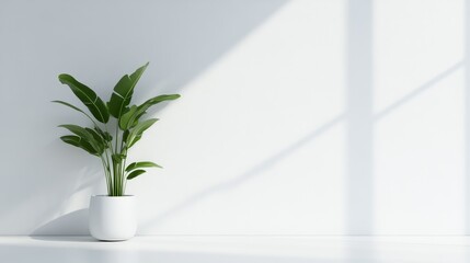 Wall Mural - Minimalist Plant in White Pot - Simple elegance, serene atmosphere, natural light, indoor greenery, peaceful setting.