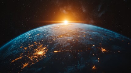 Wall Mural - Earth viewed from space showcasing its blue oceans and white cloud patterns