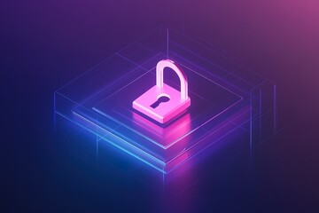 Canvas Print - Cybersecurity concept: Pink padlock on glowing platform.  Data protection and digital safety illustration.