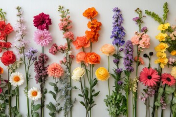 Wall Mural - Colorful arrangement of assorted flowers on display against a light background