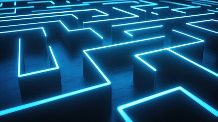 Glowing neon blue maze path.