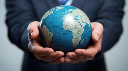 Wall Mural - Businessman Holding Globe Symbolizing Global Internet Connection