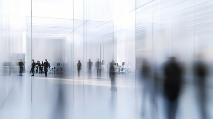 Wall Mural - Blurred Business People Working in Modern Glass Office Environment