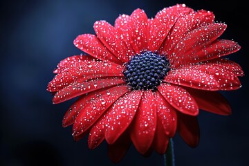 Wall Mural - Red flower with water droplets, vibrant and beautiful.