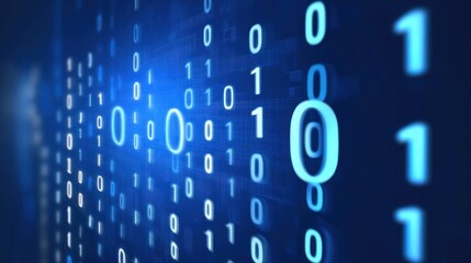 Digital Binary Code Data Stream Blue Glow Background