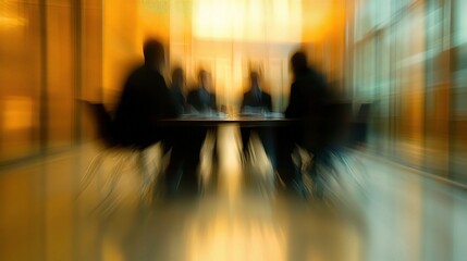 Wall Mural - Blurred Business Meeting with Professionals Gathered Around Table