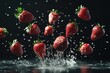 © Graph Squad - Fresh strawberries splashing into water, a vibrant display of juicy red fruit against a dark background.