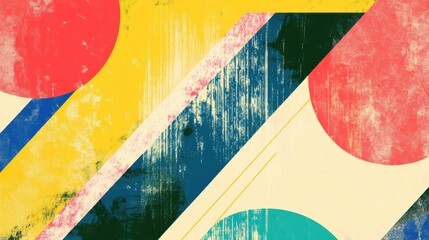 Leinwandbilder - Retro abstract risograph design featuring vibrant colors and shapes for versatile mock up spaces. Generative AI
