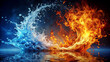 © Roman - Water and fire collide in a dramatic display, showcasing vibrant blue and orange hues, emphasizing the power and beauty of elemental forces in a captivating interplay