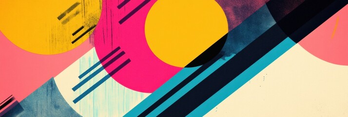 Leinwandbilder - Abstract retro risograph design featuring vibrant circles and lines with ample copy space for text placement. Generative AI