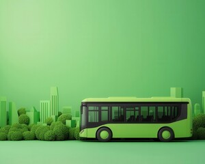 Wall Mural - Green transportation, electric bus with carbon impact data, 3D illustration