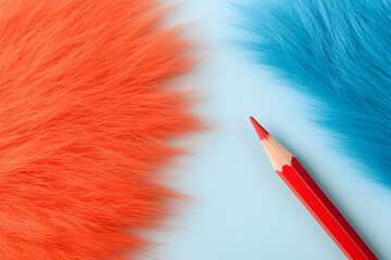 Wall Mural - Red Pencil on Orange and Blue Fur Illustration