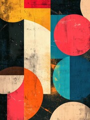 Poster - Vibrant abstract retro risograph design featuring bold shapes and colors in a creative mock up space. Generative AI