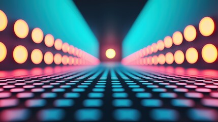 Wall Mural - a hypnotic display of pulsating neon dots arranged in a grid formation, their rhythmic flashing crea
