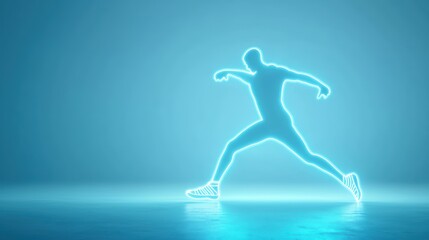 Wall Mural - a silhouette of a dancer in motion, their body outlined by a single, continuous line of glowing neon