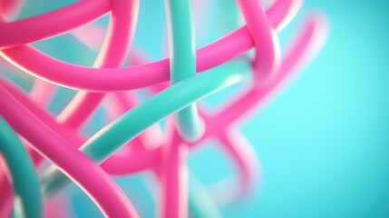 Wall Mural - a close up shot of a tangled mass of colorful neon tubes, their vibrant hues of pink, blue, and gree