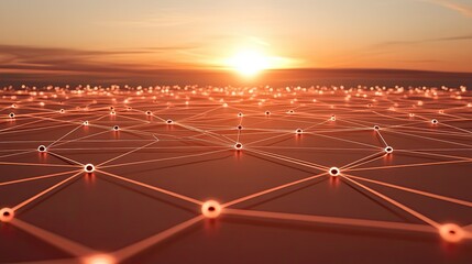 Sunset over network connection nodes.
