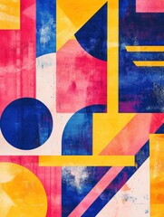 Poster - Colorful abstract retro risograph design featuring geometric shapes and vibrant hues for art and creative projects. Generative AI