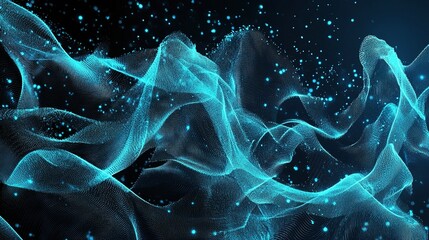 Wall Mural - Celestial Cyan Swirls: Abstract digital art of flowing, luminous cyan energy, reminiscent of nebulae or cosmic dust, set against a dark backdrop.