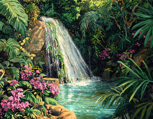 Wall Mural - Tropical Waterfall Paradise